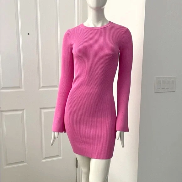 NEW!!!   Elegant Pink Ribbed Mini Dress - Picture 1 of 5